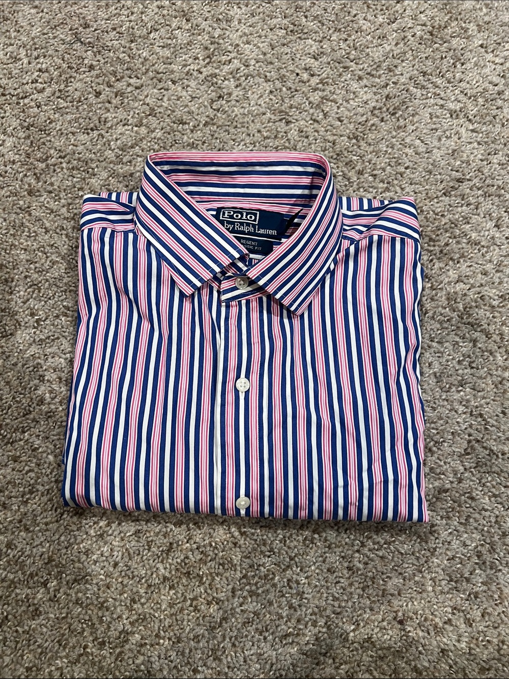 Polo by Ralph Lauren Men’s Navy, Pink & White Striped Dress Shirt